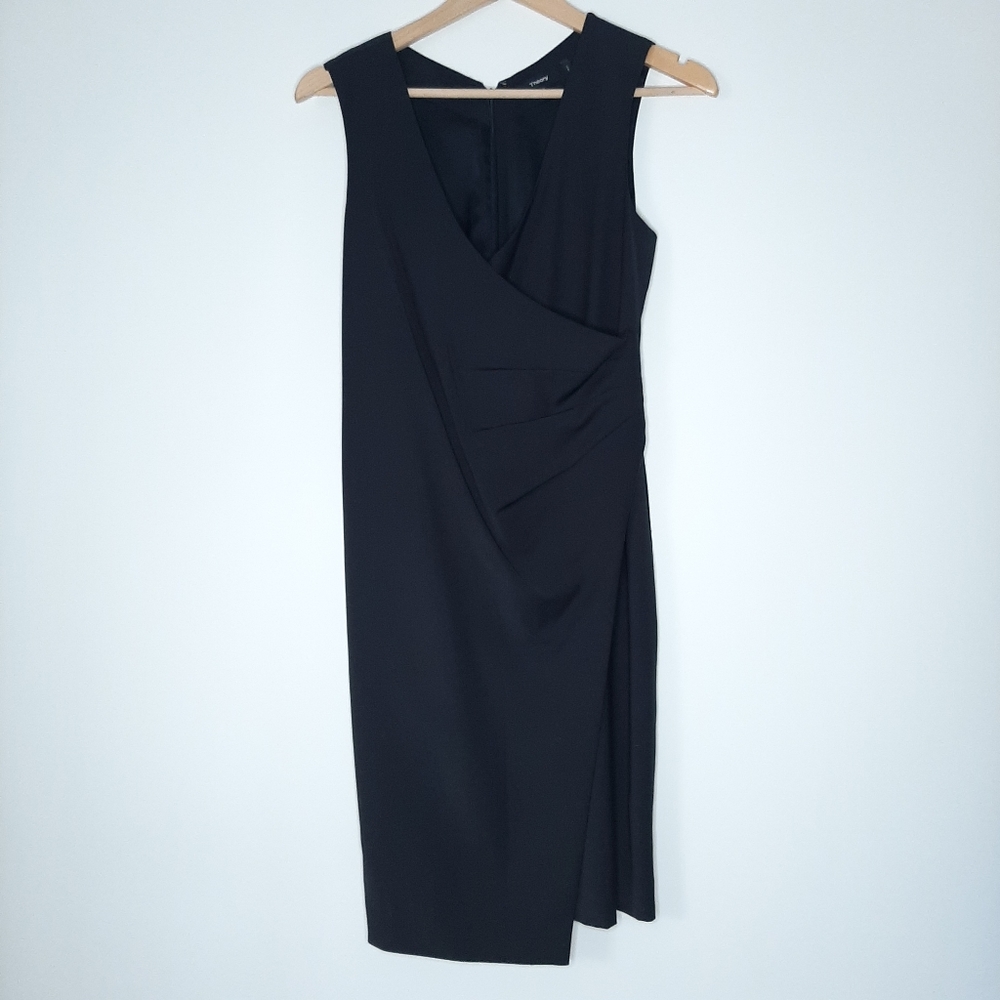 Theory Karianna Black Adiran Suiting Faux Wrap Sheath Dress Size 6
